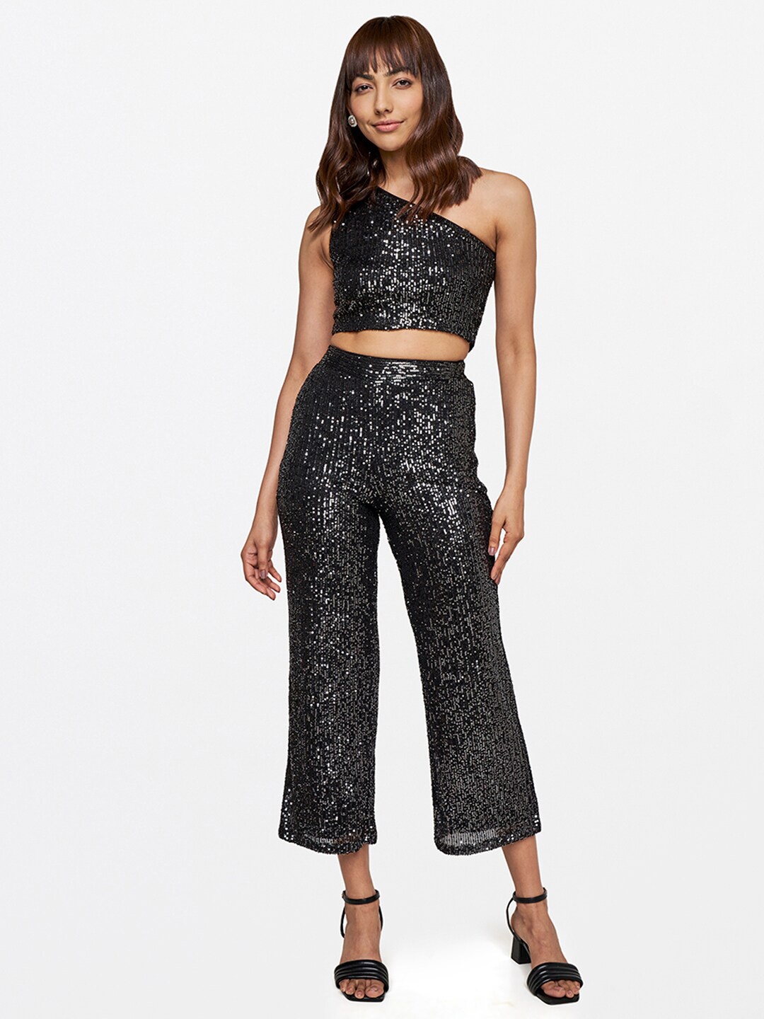 AND Women Black Embellished Top with Trousers