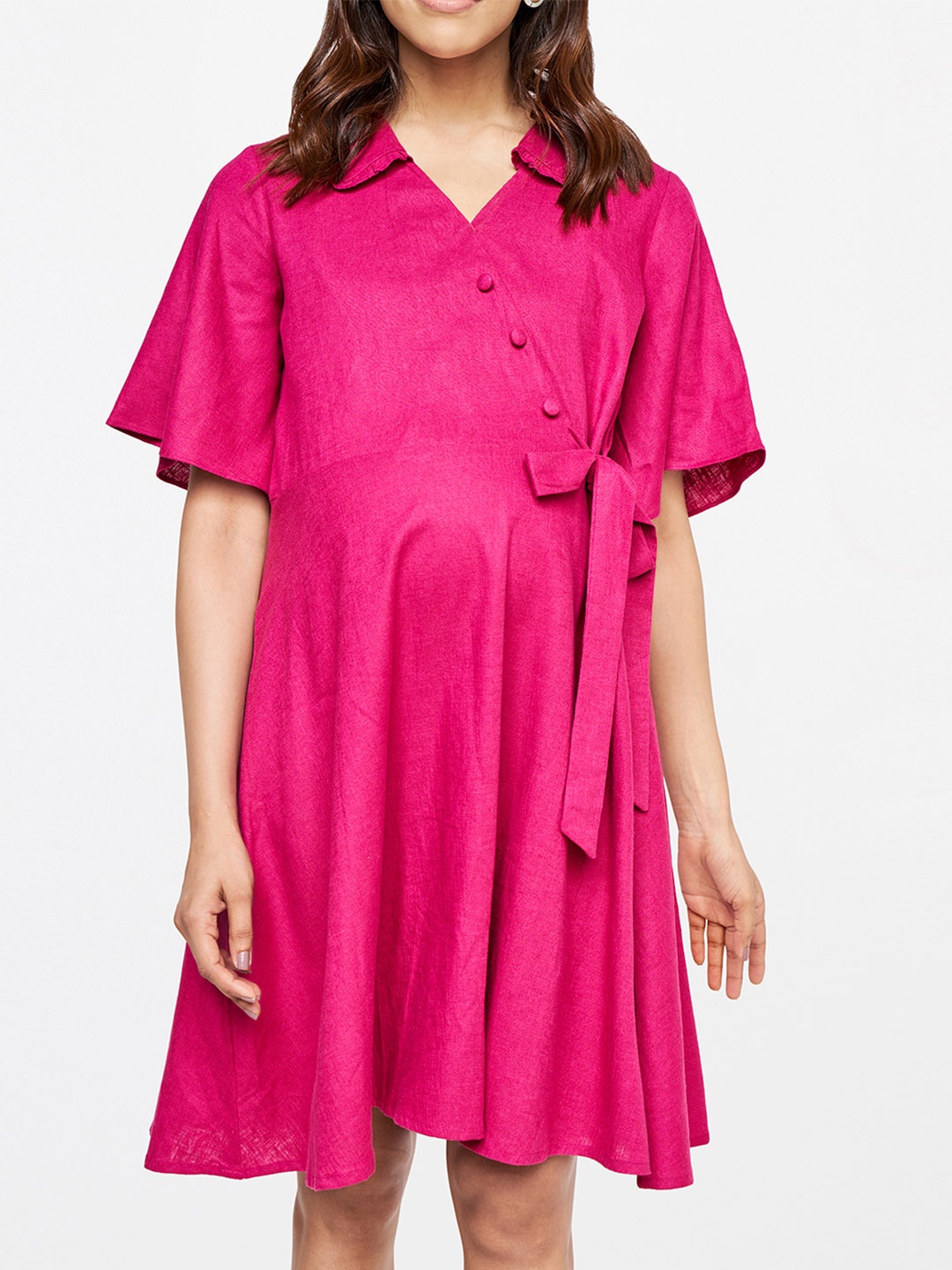 AND Maternity Women Magenta Pure Cotton Wrap Dress