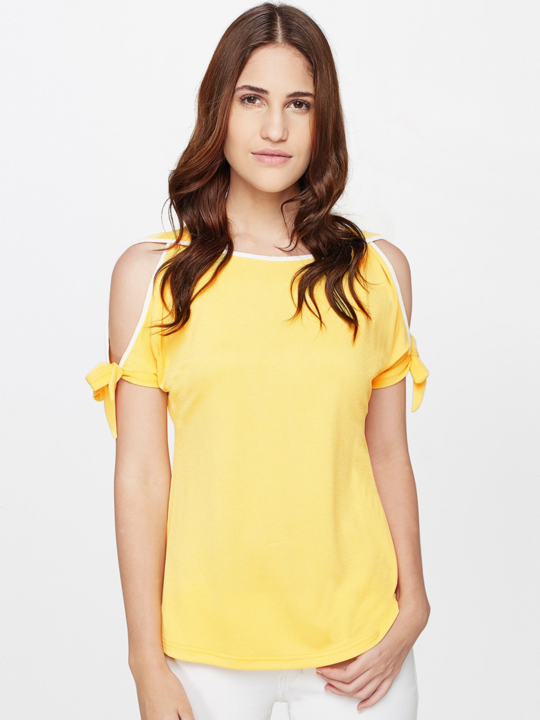 AND Women Yellow Self-Design Top