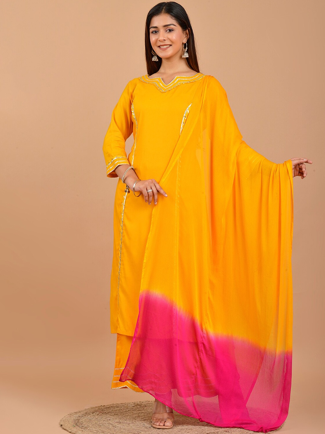 PINKVILLE JAIPUR Women Mustard Yellow Gotta Patti Detail Kurta With Palazzo And Dupatta
PINKVILLE JAIPUR Women Mustard Yellow Gotta Patti Detail Kurta With Palazzo And Dupatta