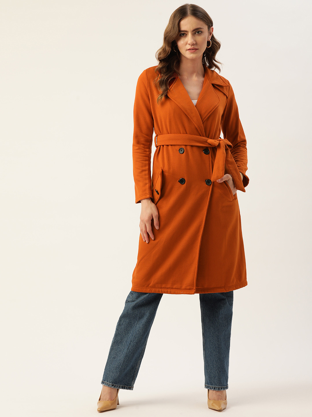 Alsace Lorraine Paris Women Rust Orange Solid Longline Double-Breasted Overcoat
Alsace Lorraine Paris Women Rust Orange Solid Longline Double-Breasted Overcoat