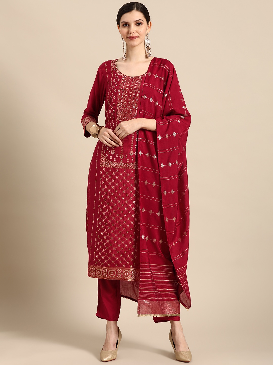 Anouk Women Maroon Ethnic Motifs Printed Dupion Silk Kurta with Trousers & With Dupatta
Anouk Women Maroon Ethnic Motifs Printed Dupion Silk Kurta with Trousers & With Dupatta