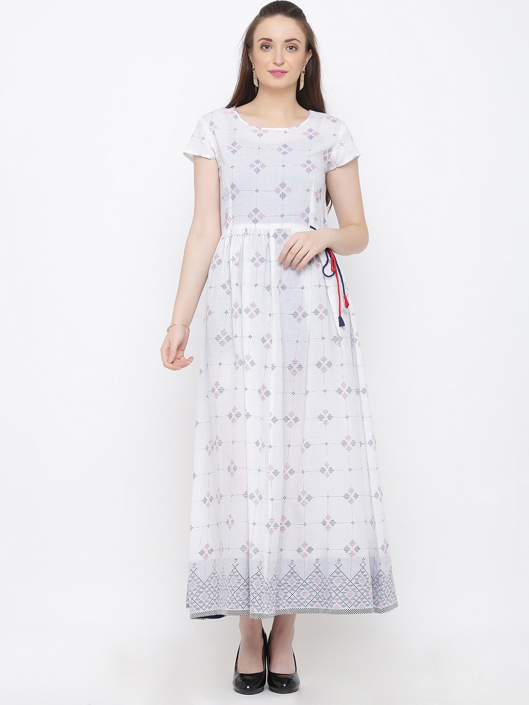 Indian Virasat Women White Embroidered Thread Work Kurta