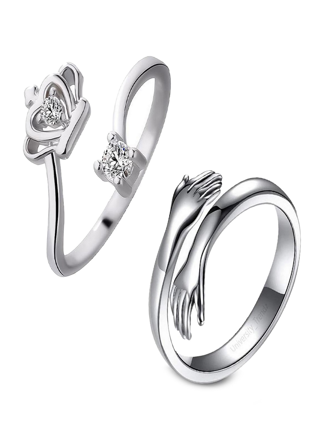 UNIVERSITY TRENDZ Set of 2 Silver-Plated White CZ Stone-Studded Adjustable Finger Rings
UNIVERSITY TRENDZ Set of 2 Silver-Plated White CZ Stone-Studded Adjustable Finger Rings