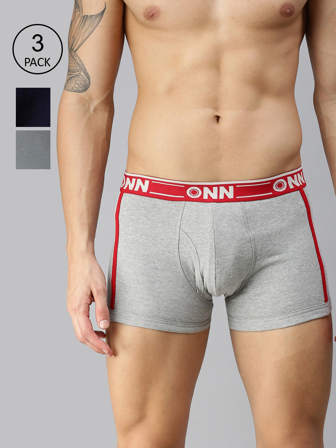 ONN Men Pack of 3 Solid Cotton Blend Short Trunks, Grey melange
ONN Men Pack of 3 Solid Cotton Blend Short Trunks, Grey melange