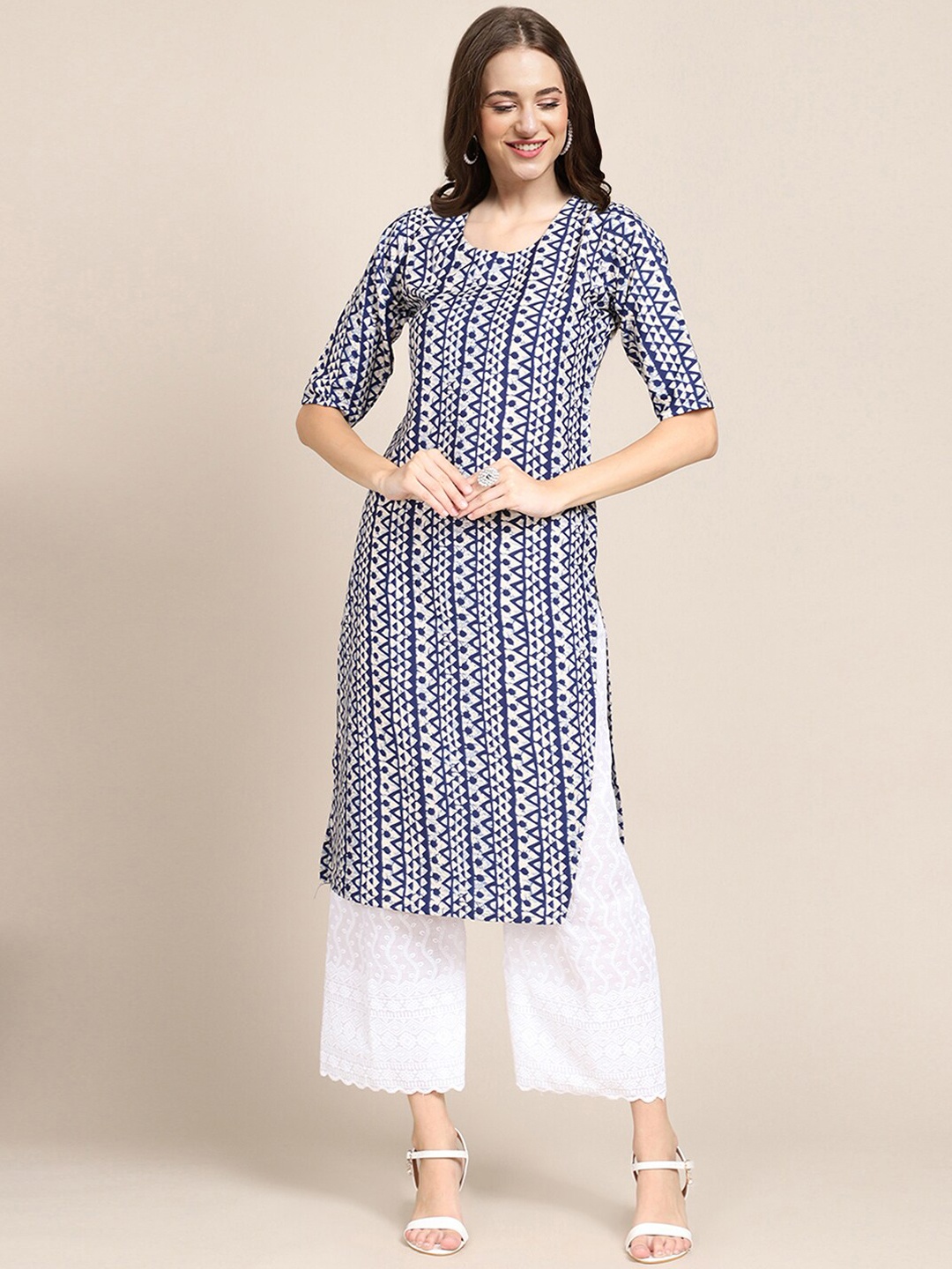 7Threads Women Multicoloured Ethnic Motifs Printed Keyhole Neck Block Print Crepe Kurta, Multi
7Threads Women Multicoloured Ethnic Motifs Printed Keyhole Neck Block Print Crepe Kurta, Multi
