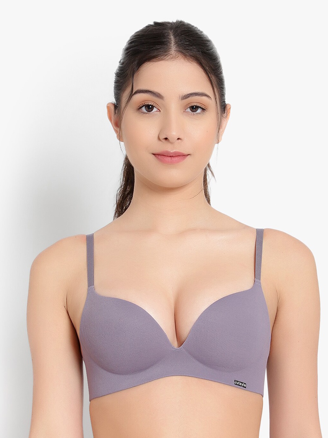 PARKHA Women Purple Solid Heavily Padded Plunge Tshirt Bra