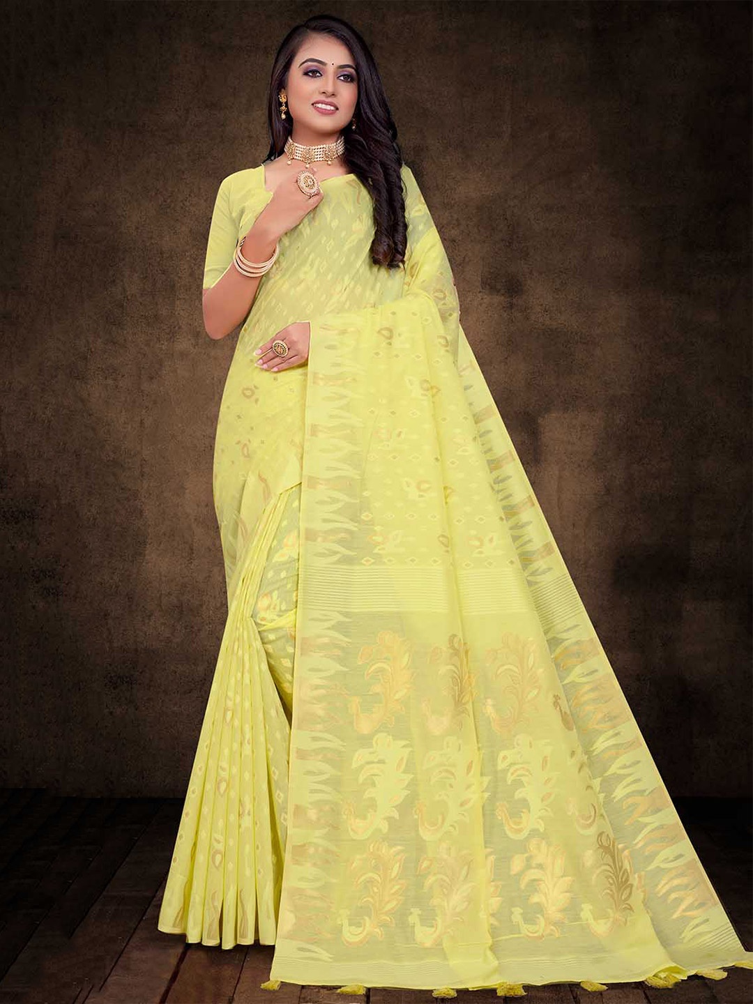 KARAGIRI Yellow Woven Design Saree