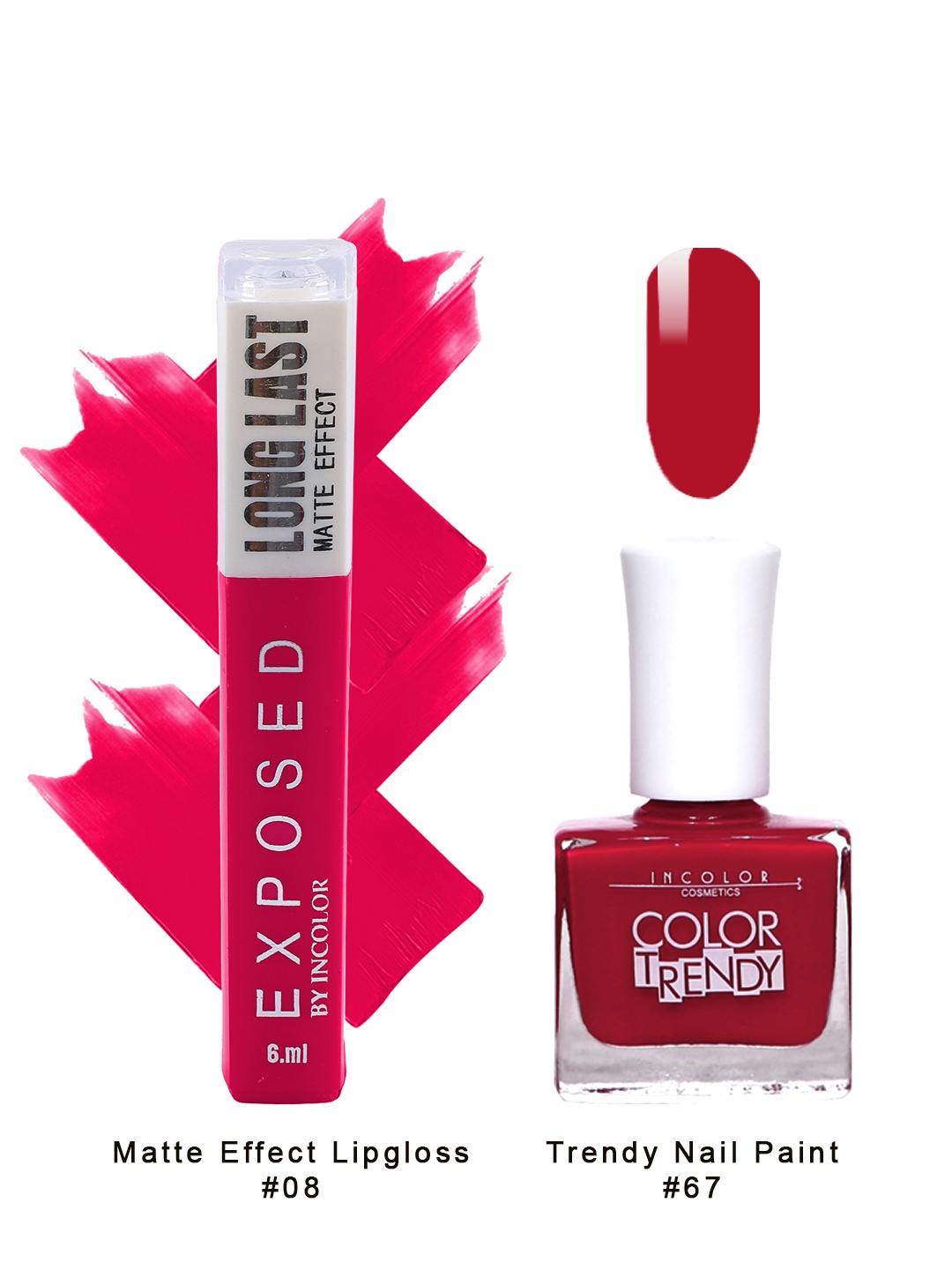 INCOLOR Set of Exposed Matte Liquid Lipstick & Trendy Matte Nail Polish - Combo 08, Pink