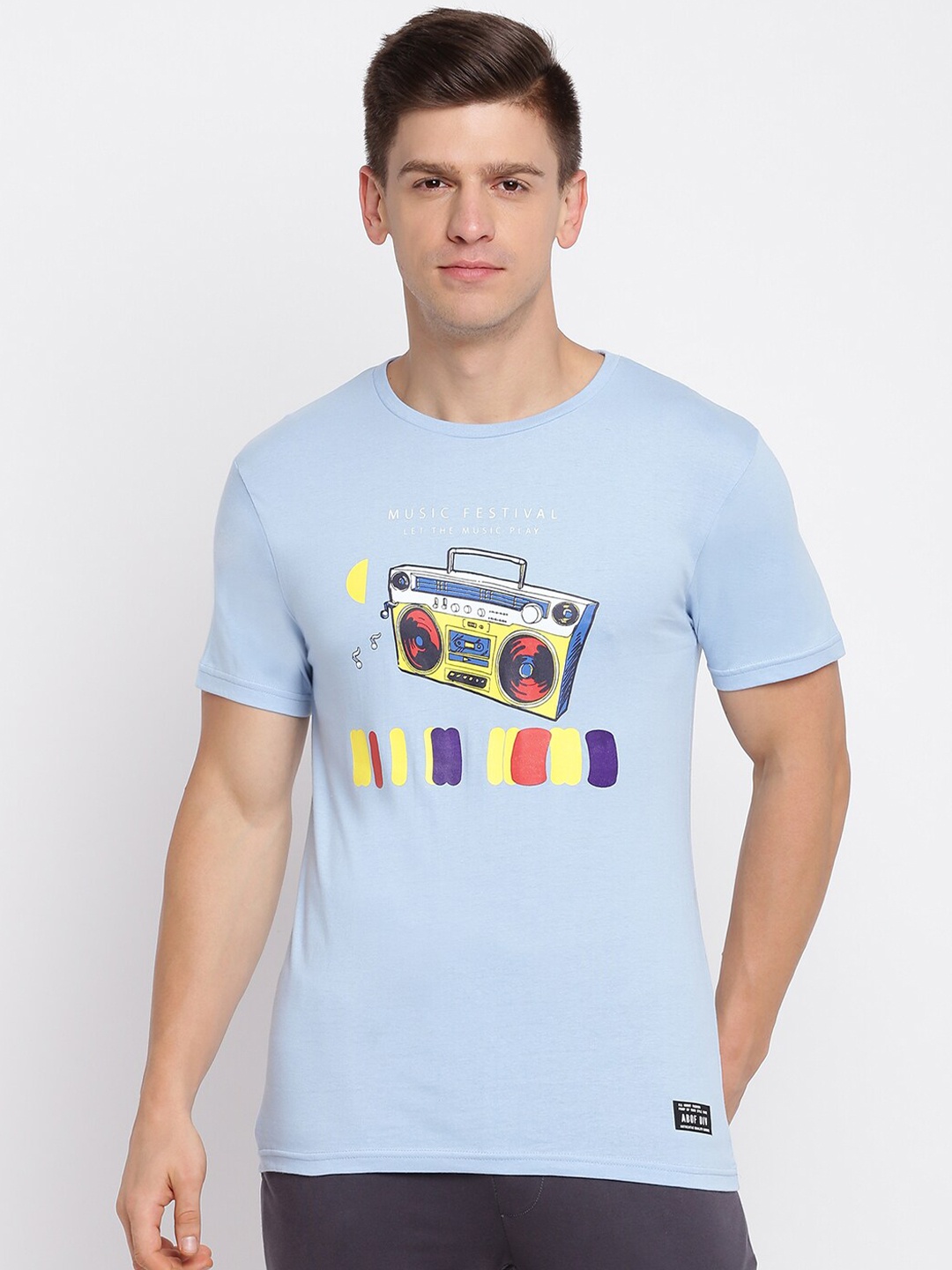 abof Men Blue Typography Printed Cotton T-shirt