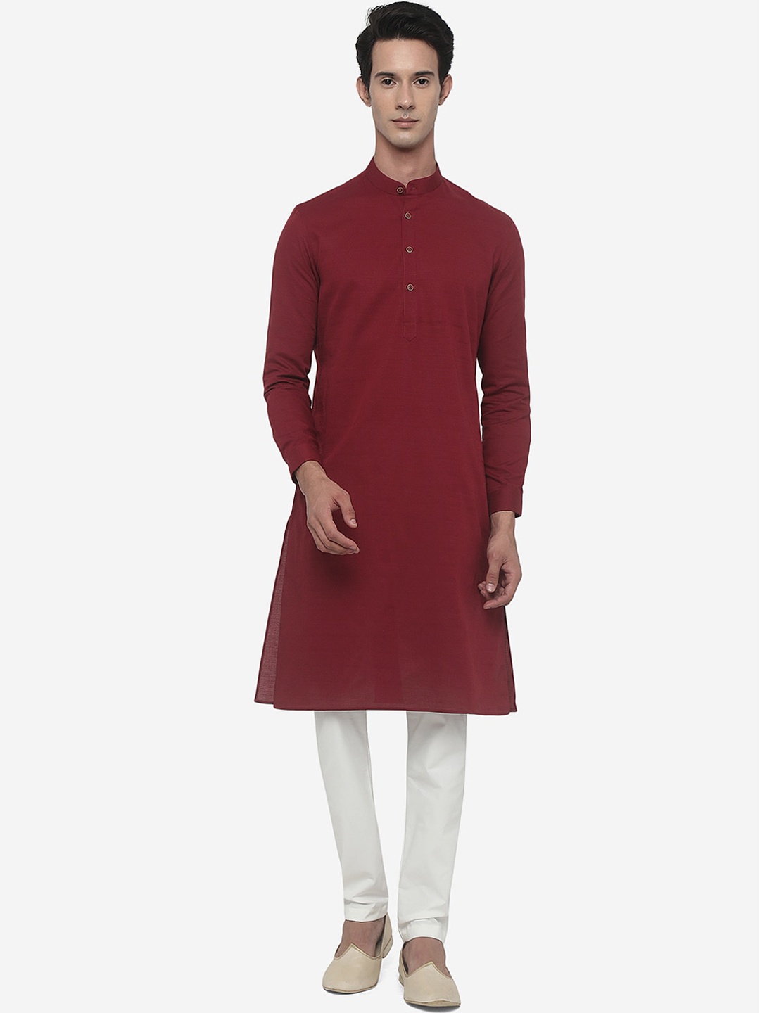 JADE BLUE Men Red Cotton Kurta