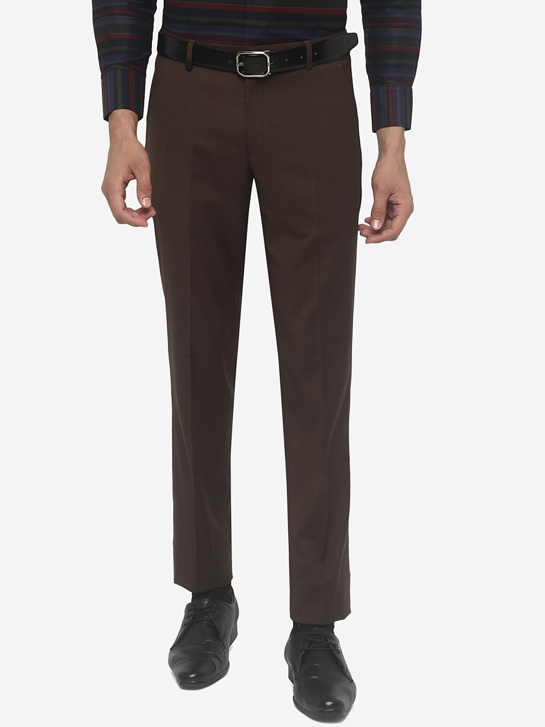 JADE BLUE Men Brown Slim Fit Formal Trousers