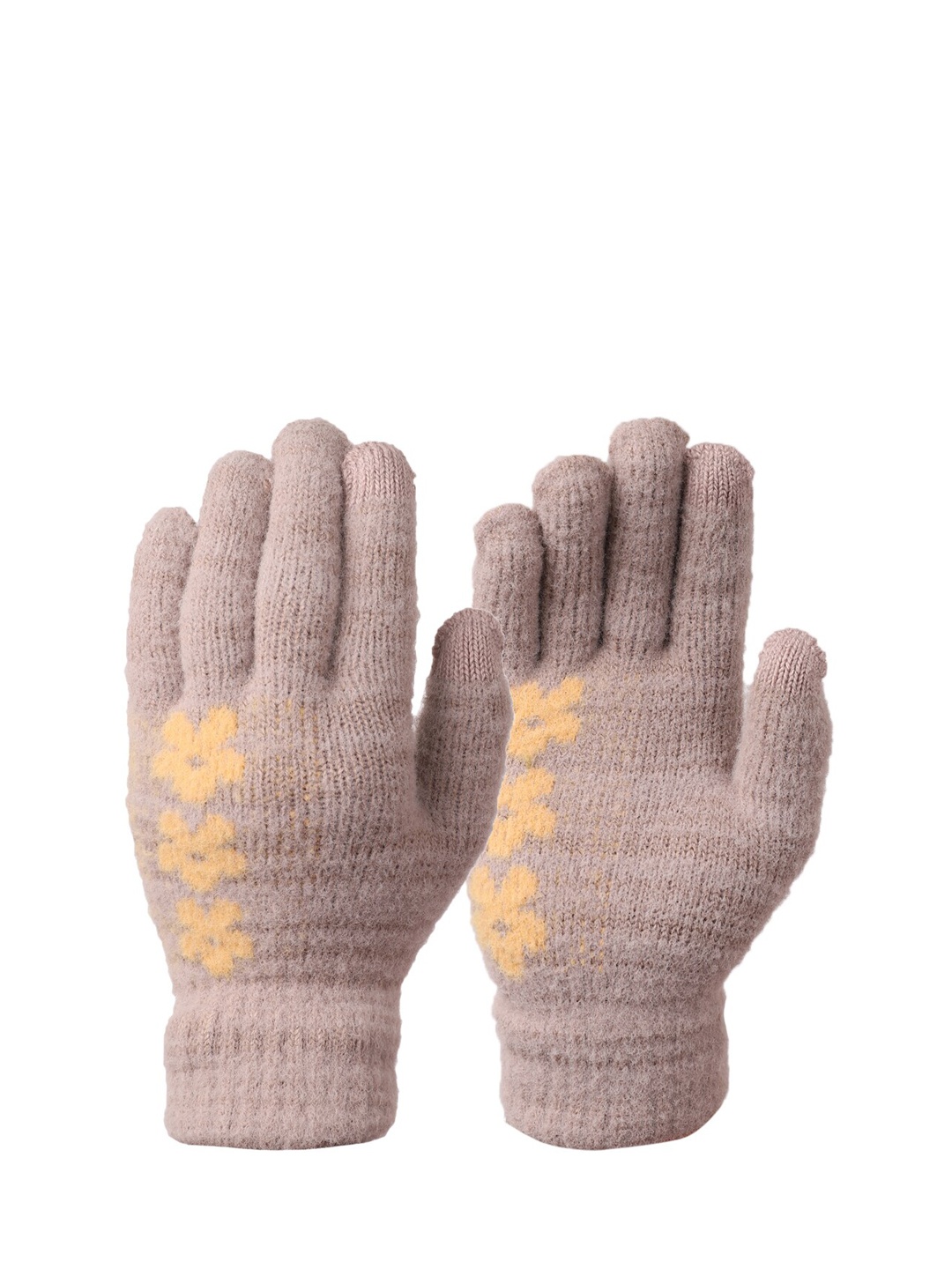 ELLIS Women Brown Self-Design Knitted Gloves