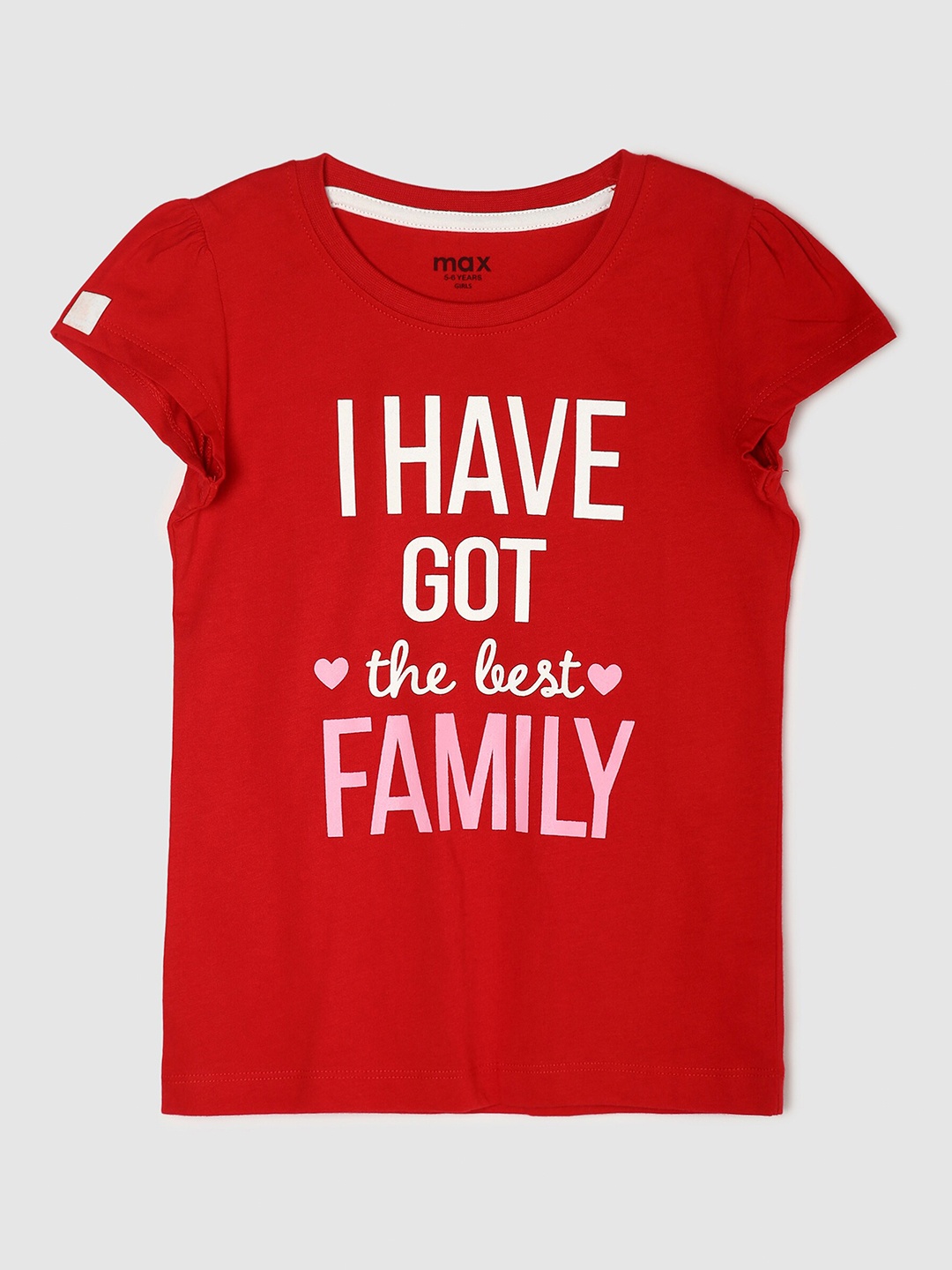 max Girls Red Typography Printed Pure Cotton T-shirt