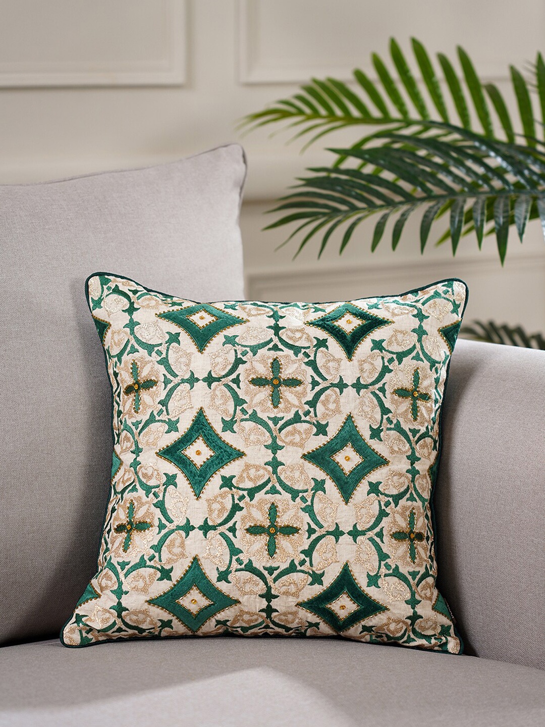 Pure Home and Living Green & Cream Floral Embroidered Cotton Square Cushion Cover
Pure Home and Living Green & Cream Floral Embroidered Cotton Square Cushion Cover