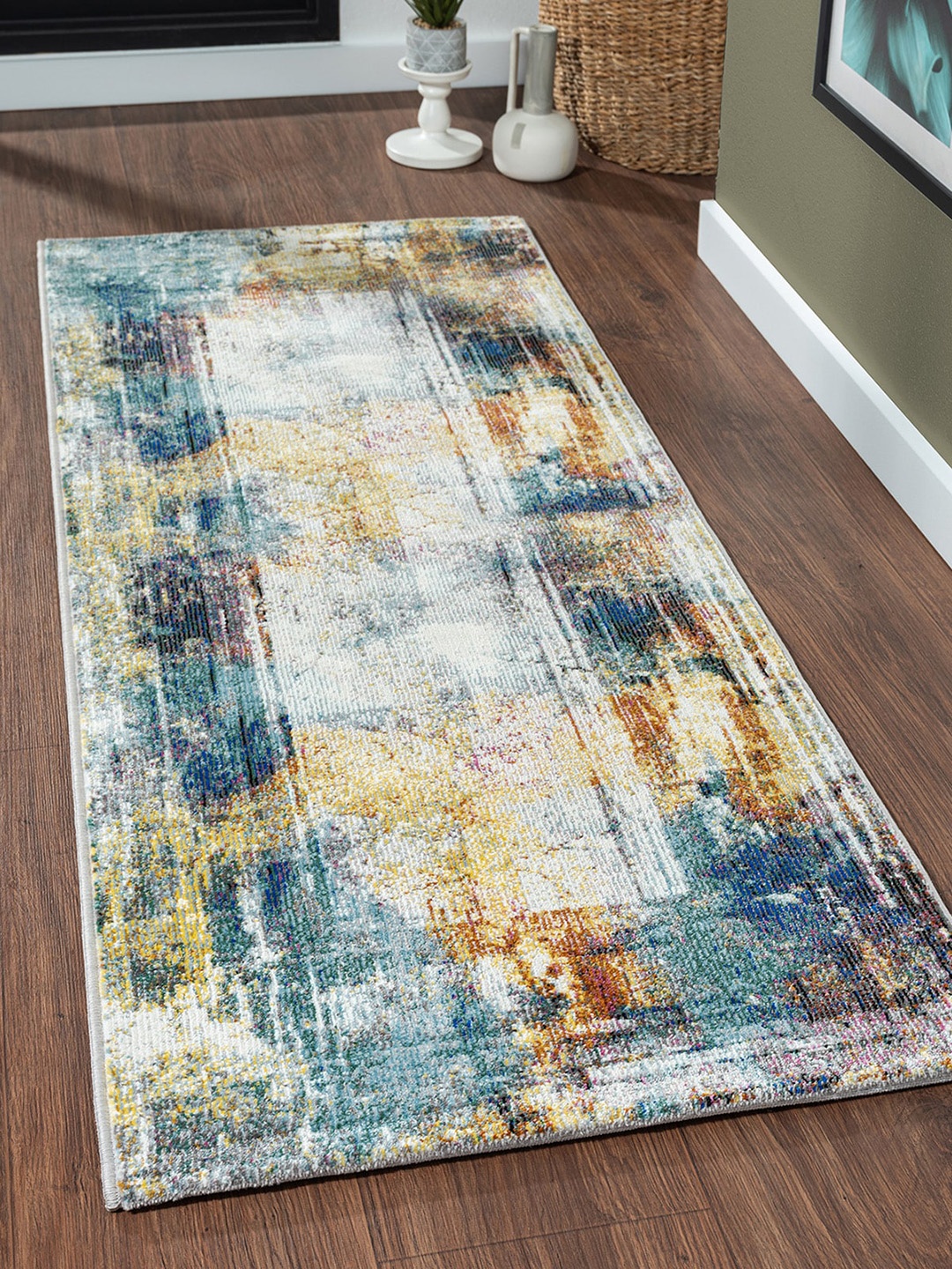 OBSESSIONS Blue & White Abstract Floor Runners