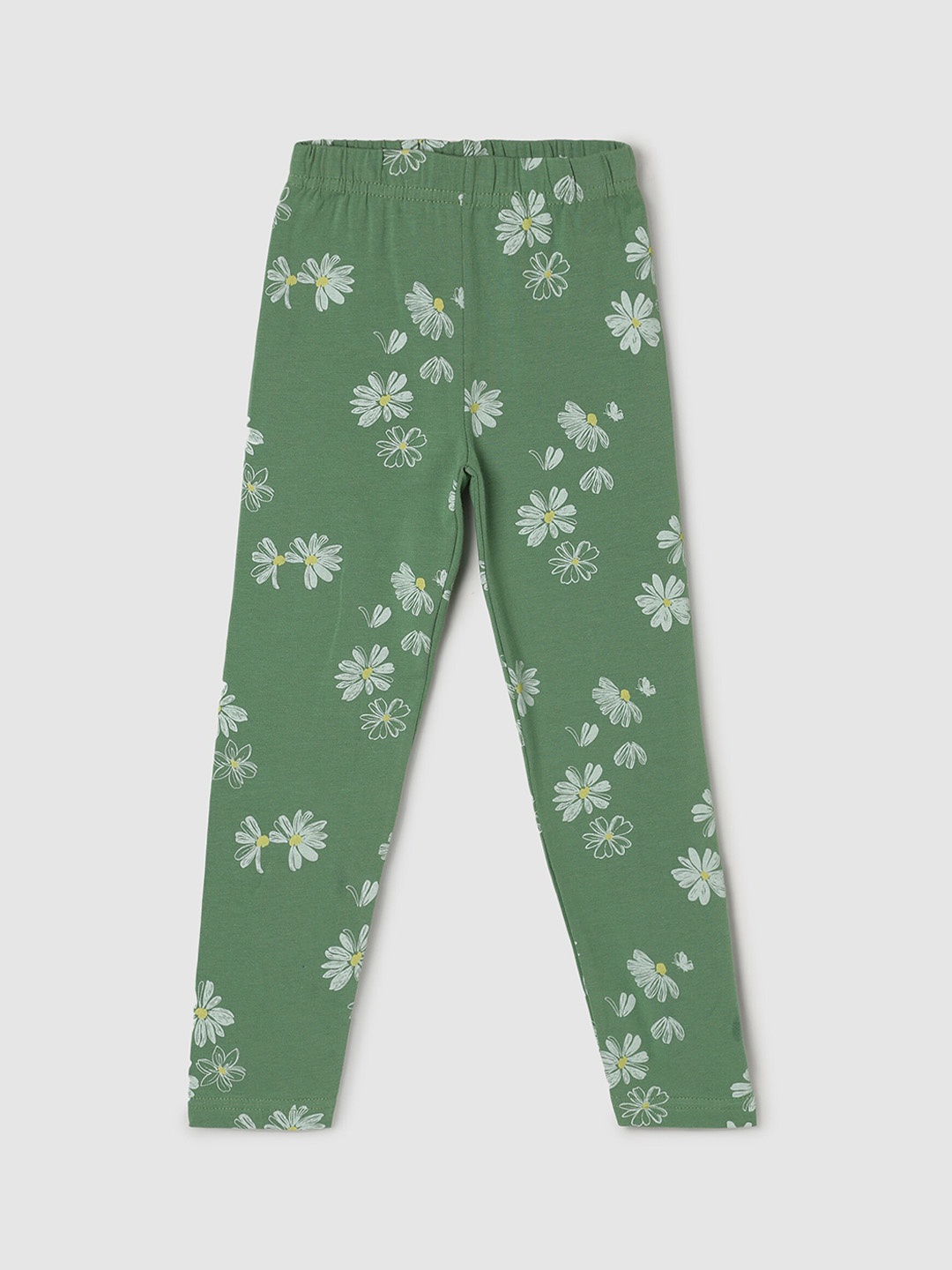 max Girls Green Printed Ankle-Length Leggings