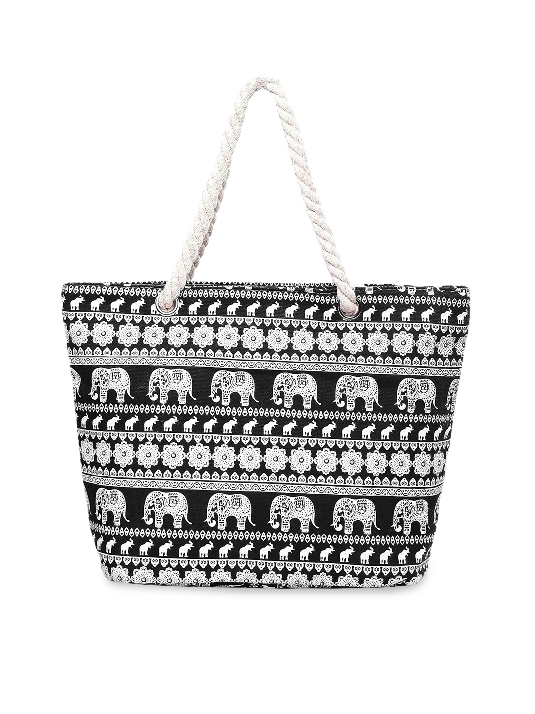 Diva Dale Women Black Ethnic Motifs Printed Oversized Shopper Tote Bag