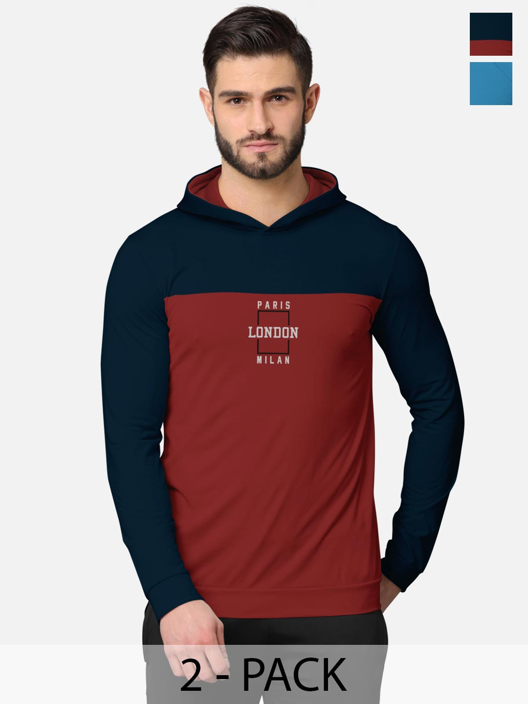 BULLMER Men Pack Of 2 Navy Blue & Turquoise Blue Printed Cotton Hooded Sweatshirt
BULLMER Men Pack Of 2 Navy Blue & Turquoise Blue Printed Cotton Hooded Sweatshirt