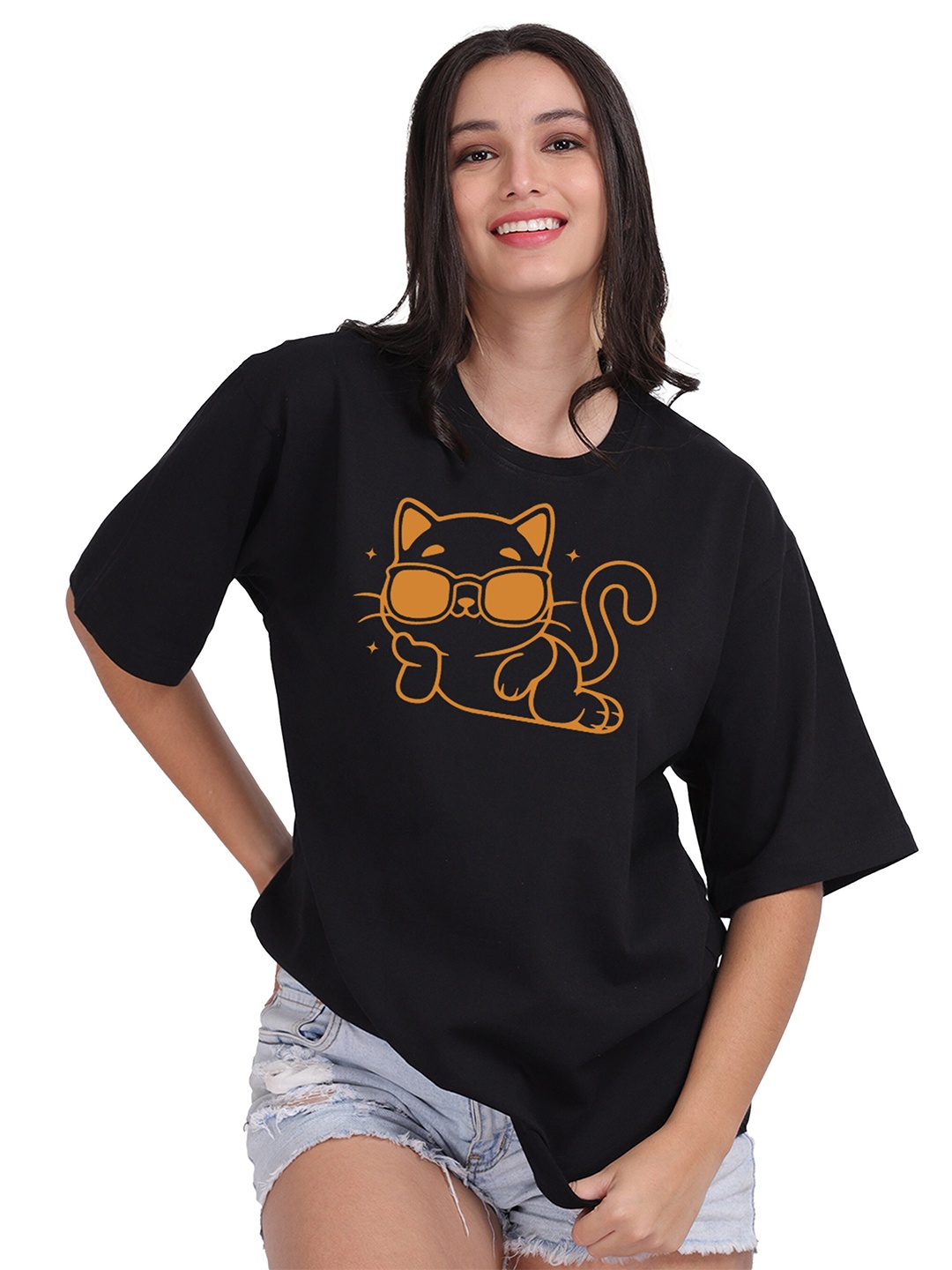 Mad Over Print Women Black & Mustard Printed Drop-Shoulder Sleeves Cotton Oversized T-shirt
Mad Over Print Women Black & Mustard Printed Drop-Shoulder Sleeves Cotton Oversized T-shirt
