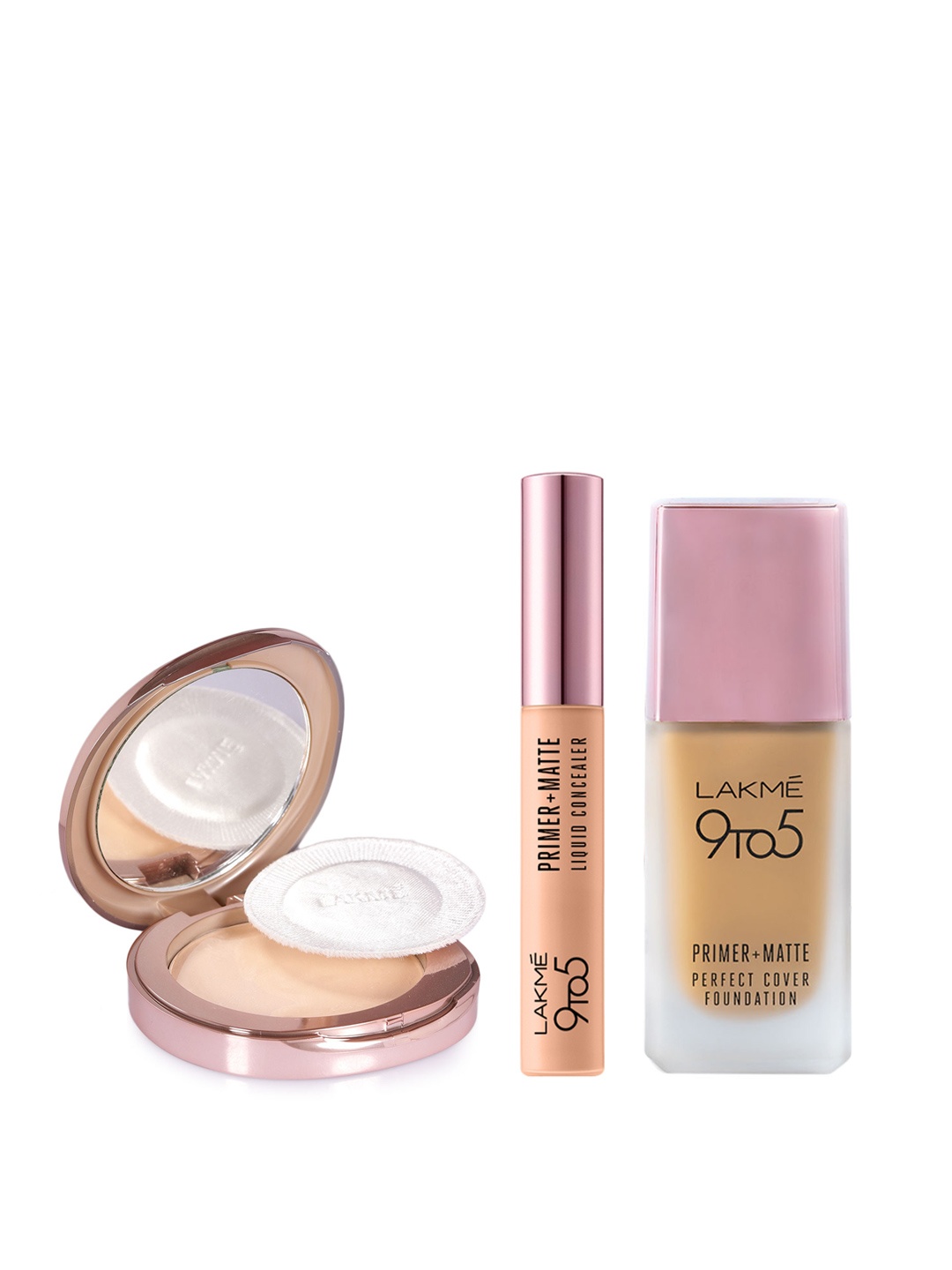 Lakme Set of 9to5 Primer+Matte Concealer & Foundation with Flawless Matte Compact, Beige
Lakme Set of 9to5 Primer+Matte Concealer & Foundation with Flawless Matte Compact, Beige