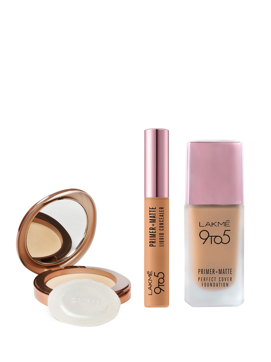 Lakme Set of 9to5 Primer+Matte Concealer & Foundation with Flawless Matte Compact, Beige
Lakme Set of 9to5 Primer+Matte Concealer & Foundation with Flawless Matte Compact, Beige