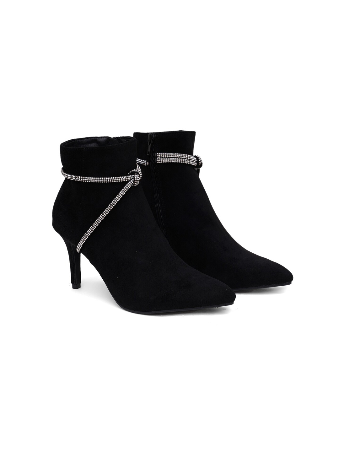 SHUZ TOUCH Black Embellished Stilleto Heels Regular Boots