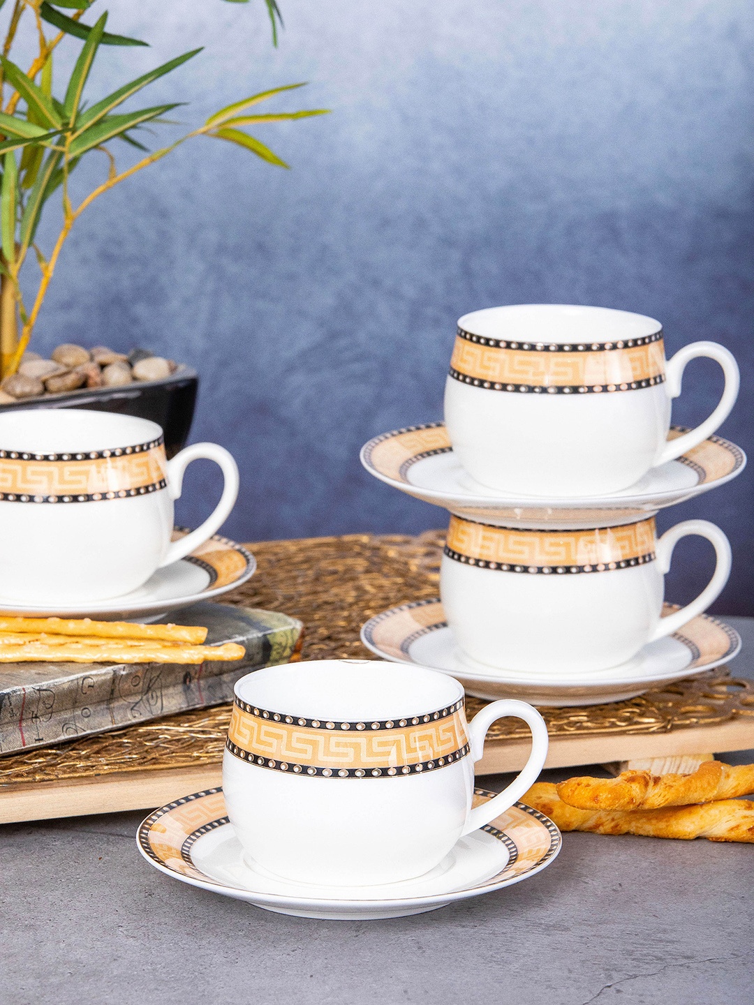 White Gold White & Yellow Set Of 6 Printed Porcelain Glossy Cups and Saucers 160 Each
White Gold White & Yellow Set Of 6 Printed Porcelain Glossy Cups and Saucers 160 Each