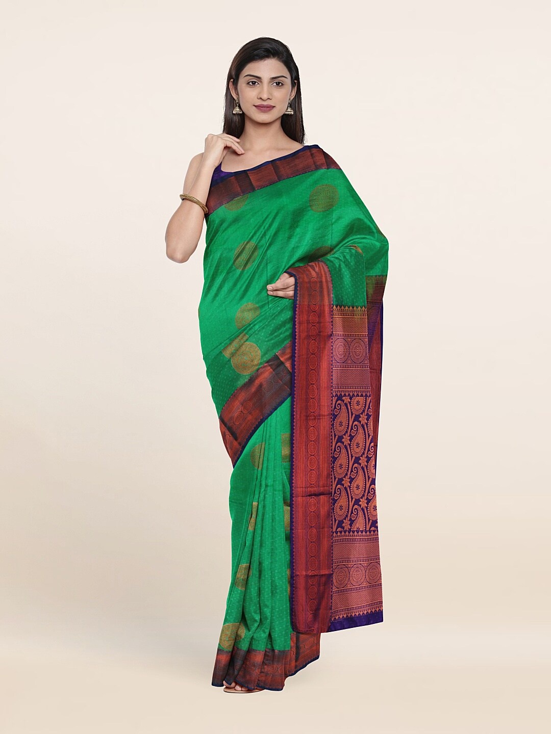 Pothys Green & Blue Woven Design Zari Pure Silk Saree