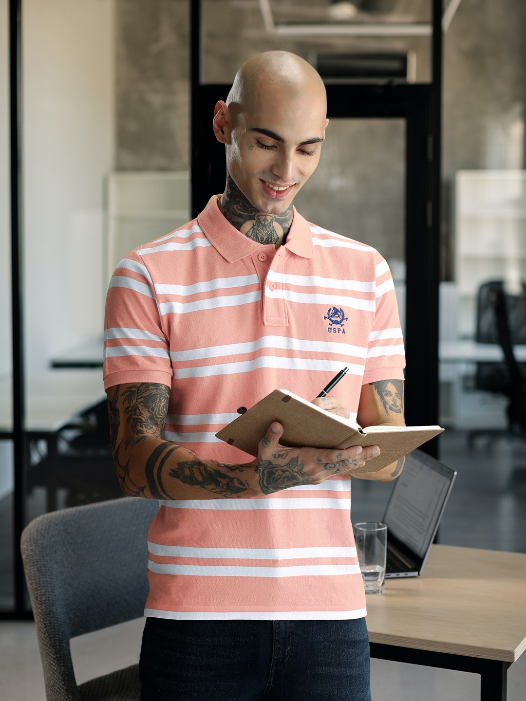 U S Polo Assn Men Peach-Coloured & White Striped Polo Collar Pure Cotton Slim Fit T-shirt
U S Polo Assn Men Peach-Coloured & White Striped Polo Collar Pure Cotton Slim Fit T-shirt