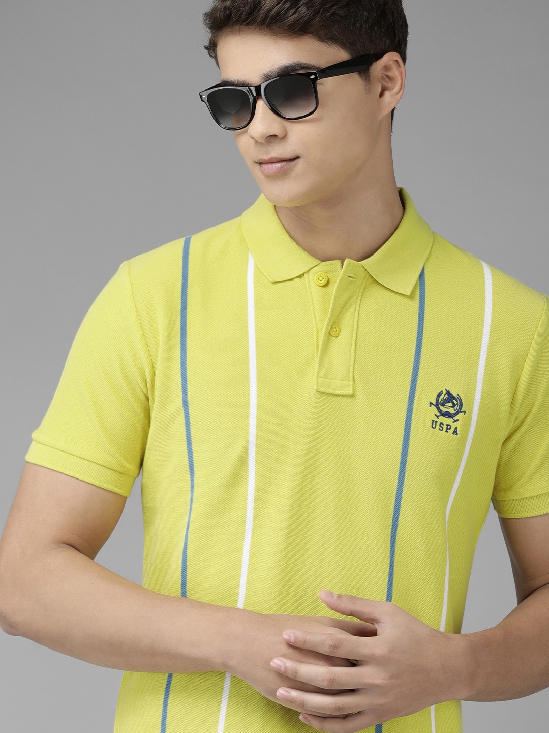 U S Polo Assn Men Bright Yellow Vertical Striped Polo Collar Pure Cotton Slim Fit T-shirt
U S Polo Assn Men Bright Yellow Vertical Striped Polo Collar Pure Cotton Slim Fit T-shirt