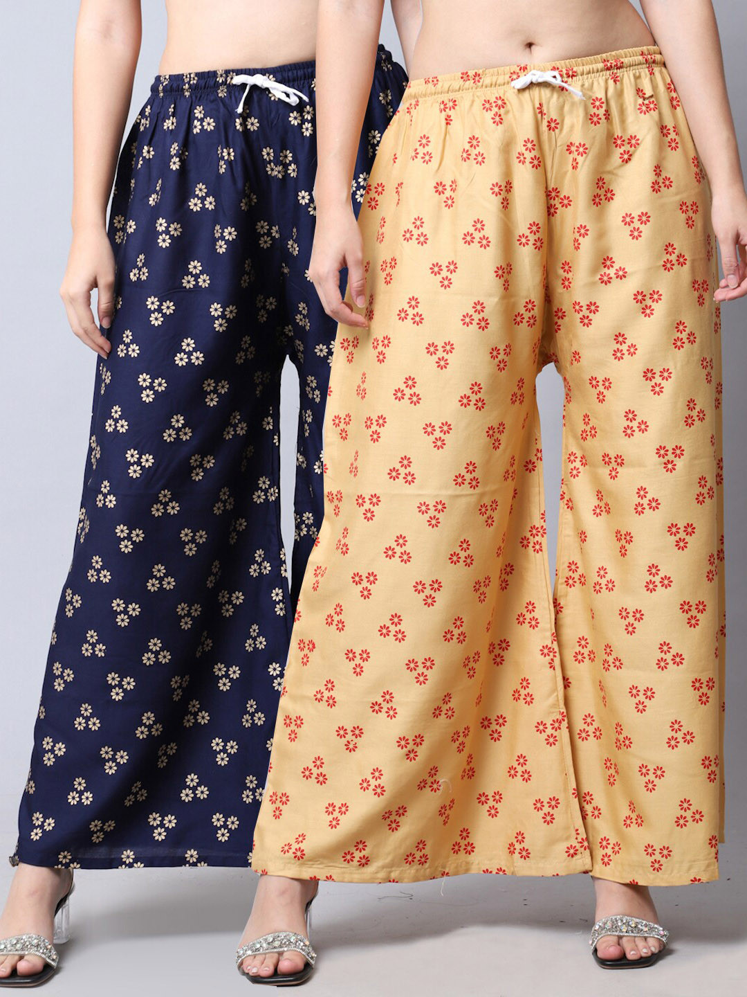 GRACIT Women Beige & Navy Blue 2 Floral Printed Flared Ethnic Palazzos
GRACIT Women Beige & Navy Blue 2 Floral Printed Flared Ethnic Palazzos