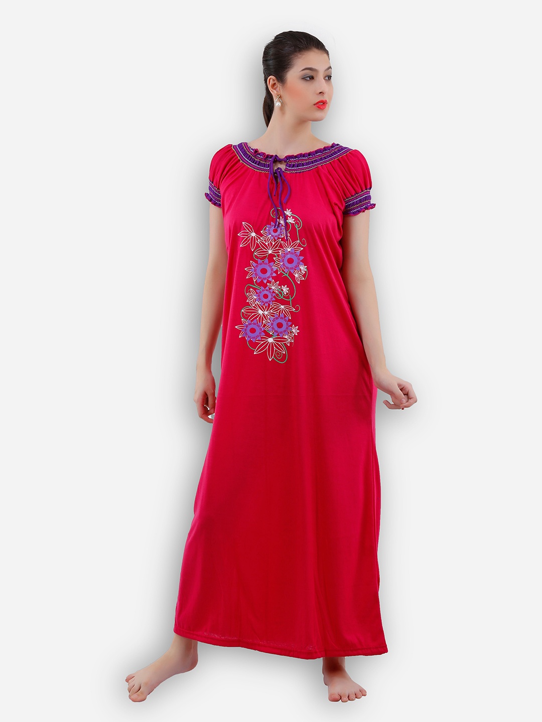 Romaisa Pink Printed Maxi Nightdress