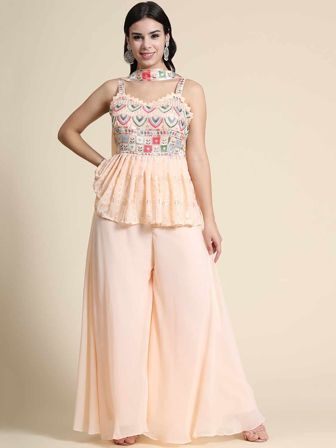 KALINI Women Cream-Coloured Floral Embroidered Thread Work Kurti with Palazzos & With Dupatta
KALINI Women Cream-Coloured Floral Embroidered Thread Work Kurti with Palazzos & With Dupatta