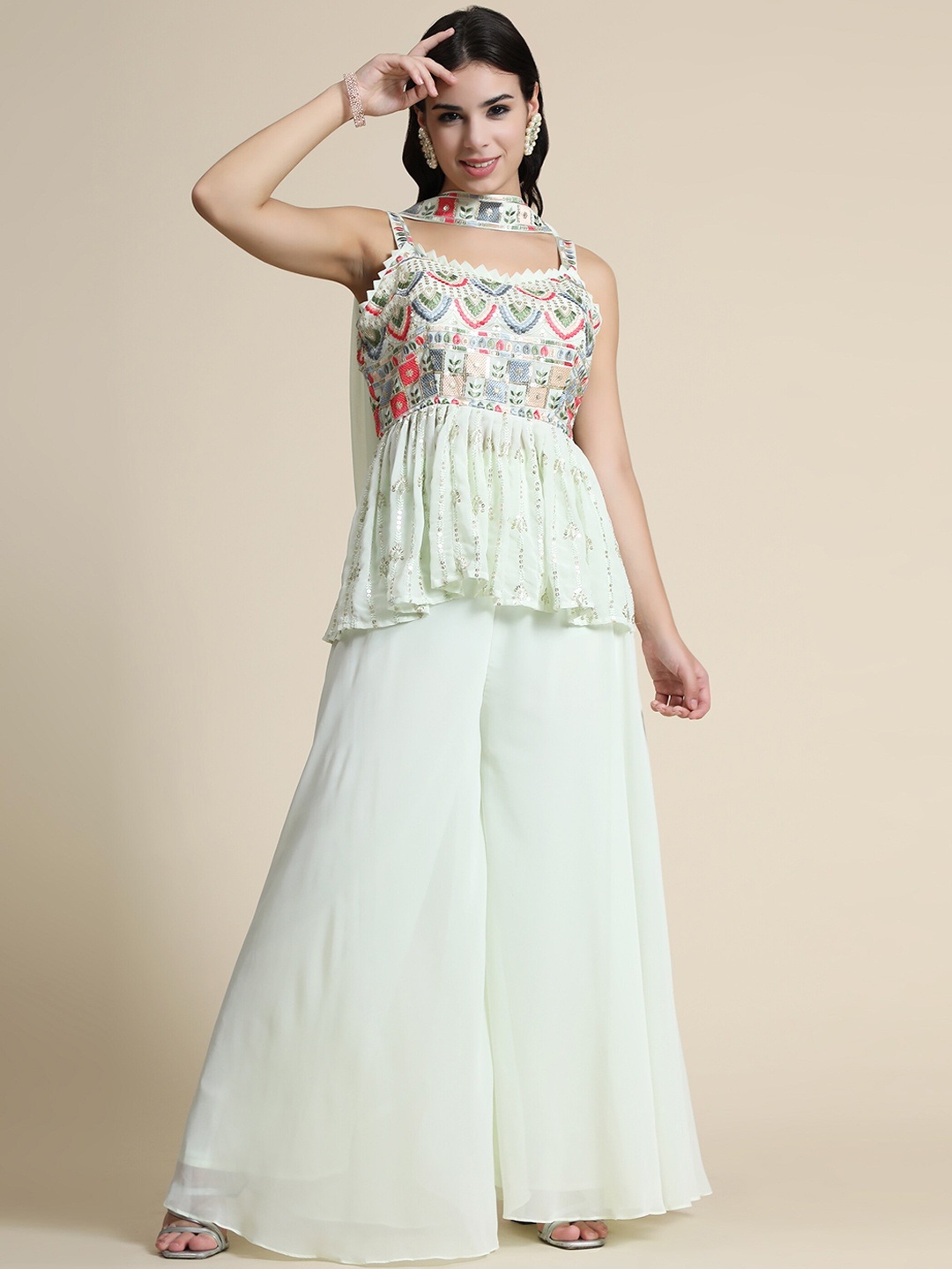 KALINI Women Green Floral Embroidered Pleated Thread Work Kurti with Palazzos & With Dupatta
KALINI Women Green Floral Embroidered Pleated Thread Work Kurti with Palazzos & With Dupatta
