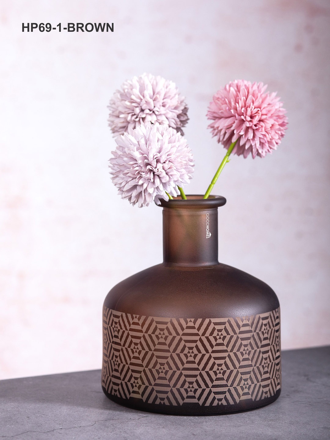GOODHOMES Brown Printed Glass Flower Vase