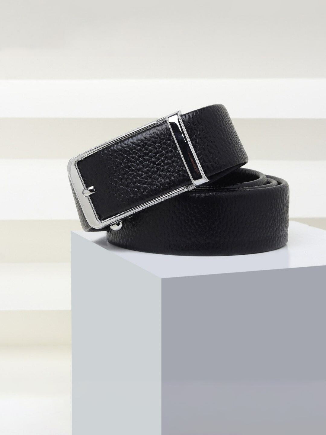 Elite Crafts Men Textured Leather Belt, Black