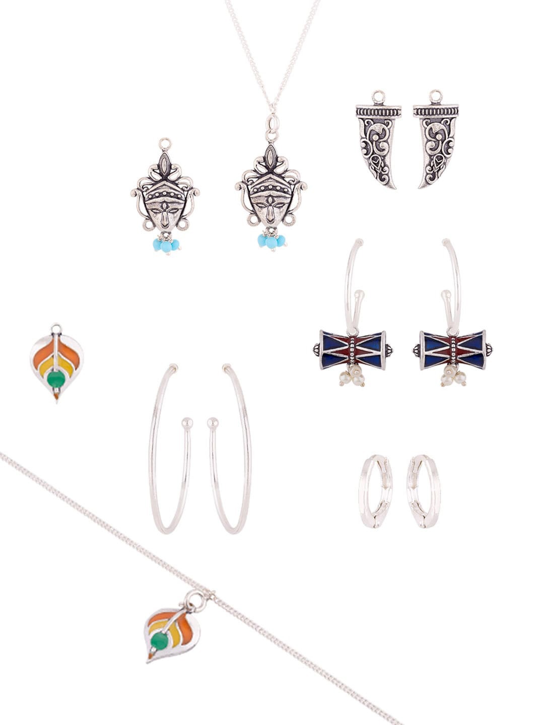 Voylla Women Tribal Inspired Motifs Mix-n-Match Earrings Chain Bracelet Jewellery Set, Silver
Voylla Women Tribal Inspired Motifs Mix-n-Match Earrings Chain Bracelet Jewellery Set, Silver