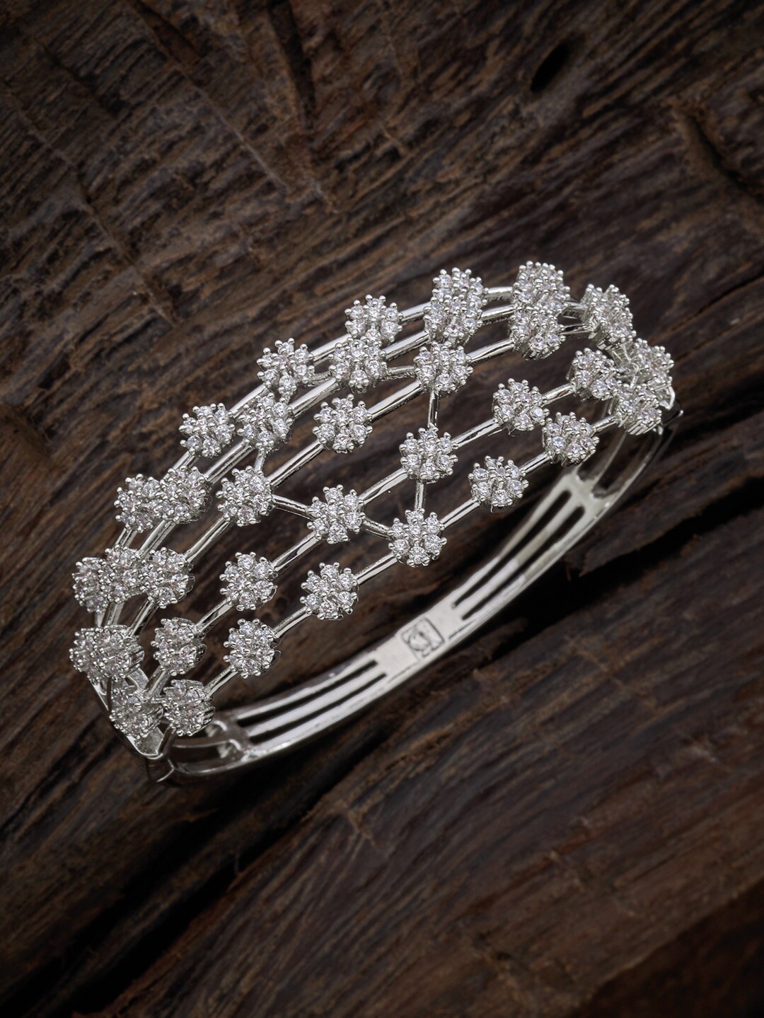 Kushal's Fashion Jewellery Women Silver-Toned & White Cubic Zirconia Rhodium-Plated Bangle-Style Bracelet
Kushal's Fashion Jewellery Women Silver-Toned & White Cubic Zirconia Rhodium-Plated Bangle-Style Bracelet