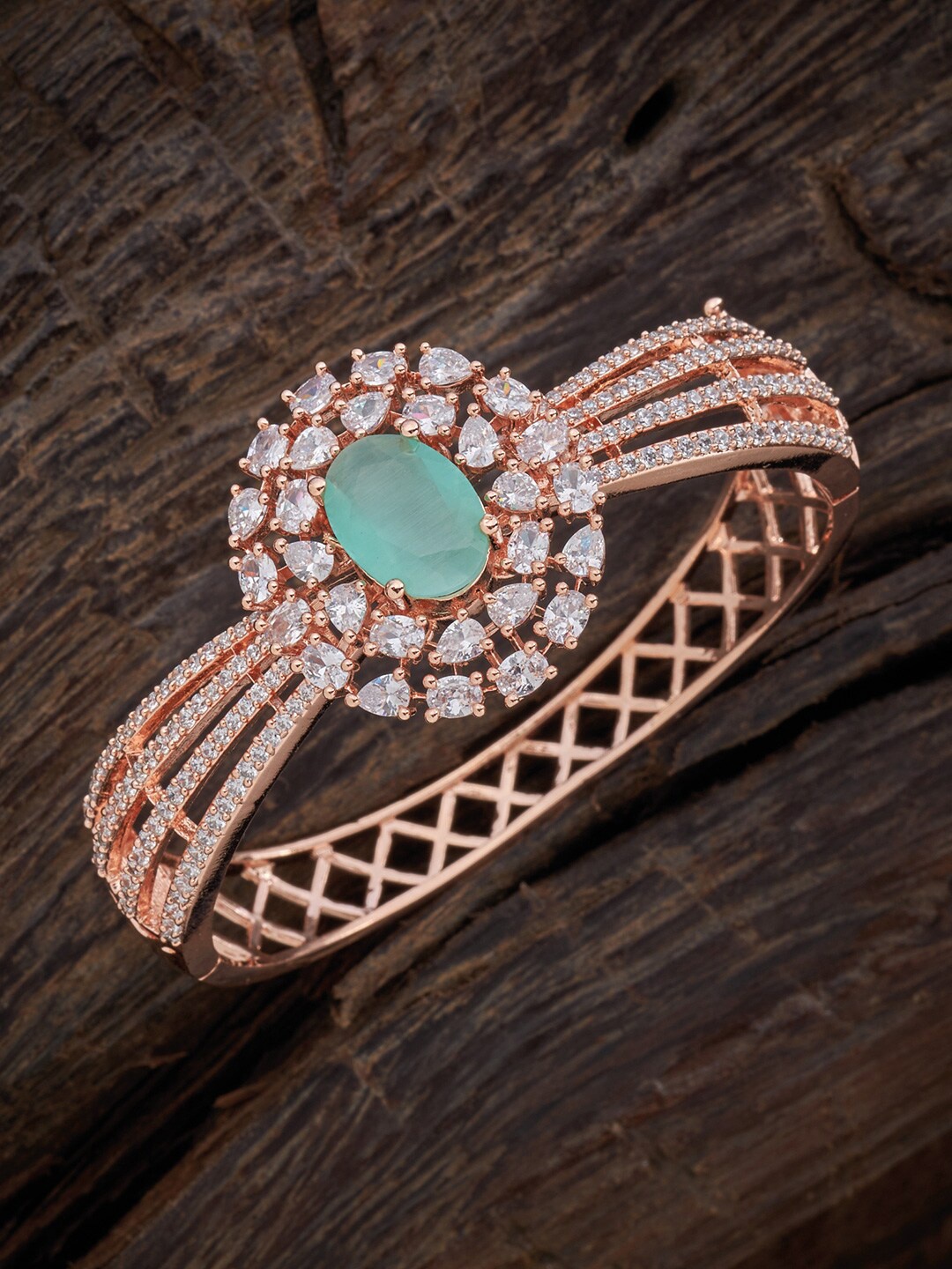 Kushal's Fashion Jewellery Women Rose Gold & Sea Green Cubic Zirconia Rose Gold-Plated Kada Bracelet
Kushal's Fashion Jewellery Women Rose Gold & Sea Green Cubic Zirconia Rose Gold-Plated Kada Bracelet