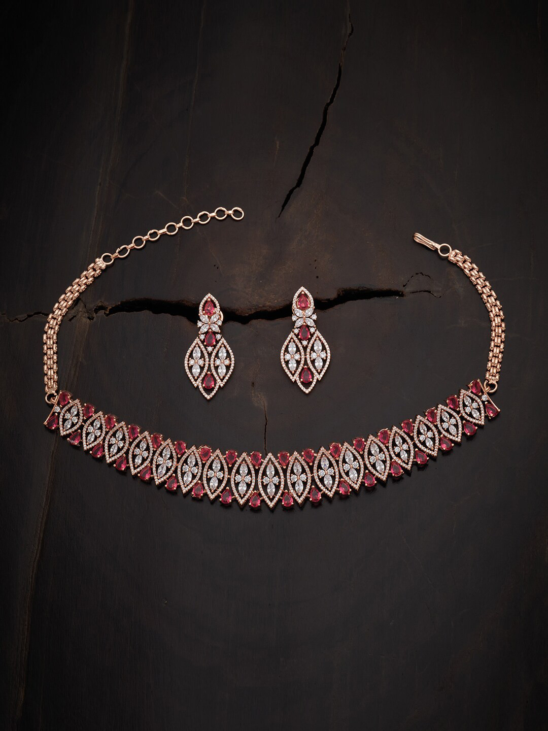 Kushal's Fashion Jewellery Rose Gold-Plated Cubic Zirconia Studded Jewellery Set, Red
Kushal's Fashion Jewellery Rose Gold-Plated Cubic Zirconia Studded Jewellery Set, Red