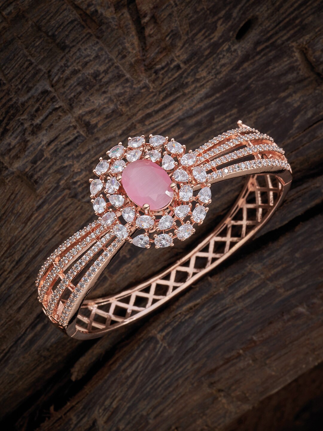 Kushal's Fashion Jewellery Women Rose Gold & Pink Cubic Zirconia Rose Gold-Plated Kada Bracelet
Kushal's Fashion Jewellery Women Rose Gold & Pink Cubic Zirconia Rose Gold-Plated Kada Bracelet