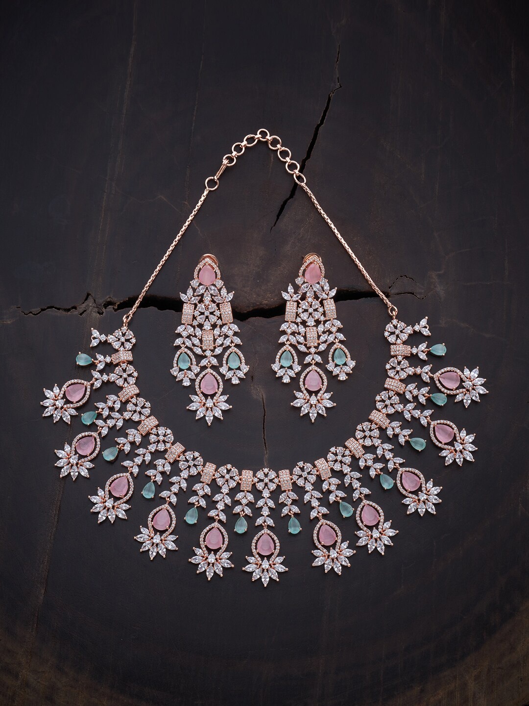 Kushal's Fashion Jewellery Women Rose-Gold Plated & Sea Green CZ Studded Necklace
Kushal's Fashion Jewellery Women Rose-Gold Plated & Sea Green CZ Studded Necklace