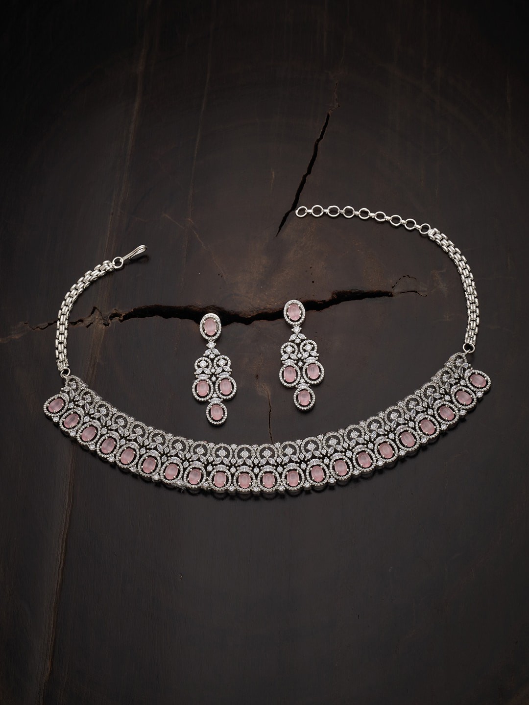 Kushal's Fashion Jewellery Women Silver-Toned & Pink Rhodium Plated CZ Studded Necklace
Kushal's Fashion Jewellery Women Silver-Toned & Pink Rhodium Plated CZ Studded Necklace