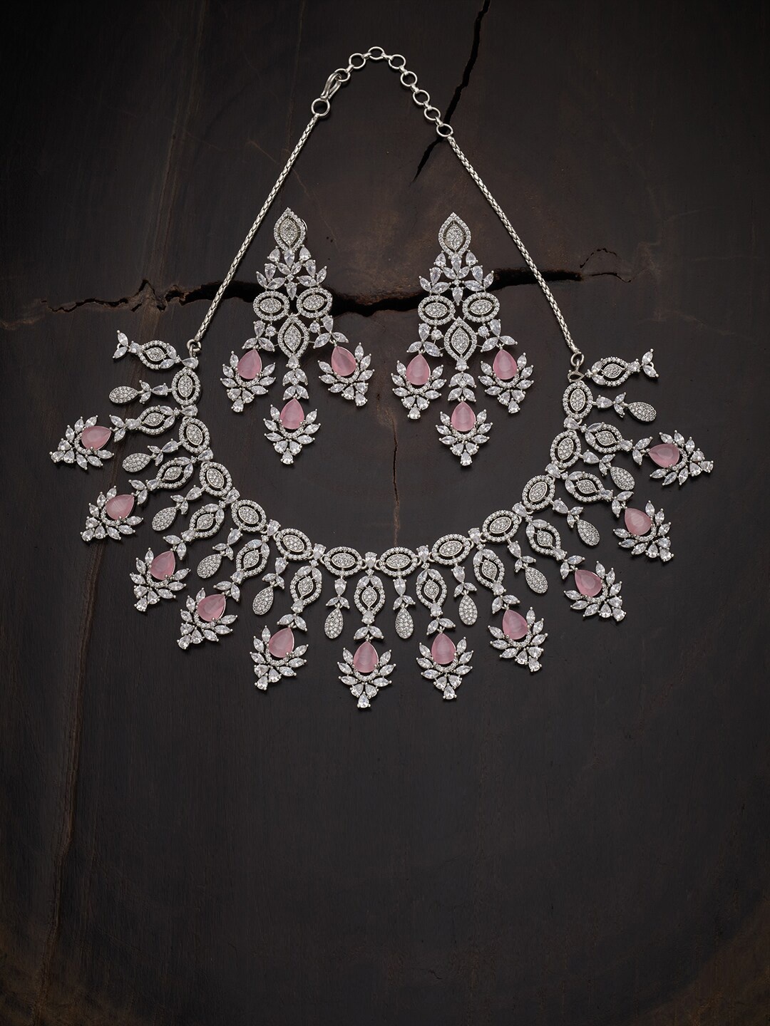 Kushal's Fashion Jewellery Pink Rhodium-Plated Jewellery Set