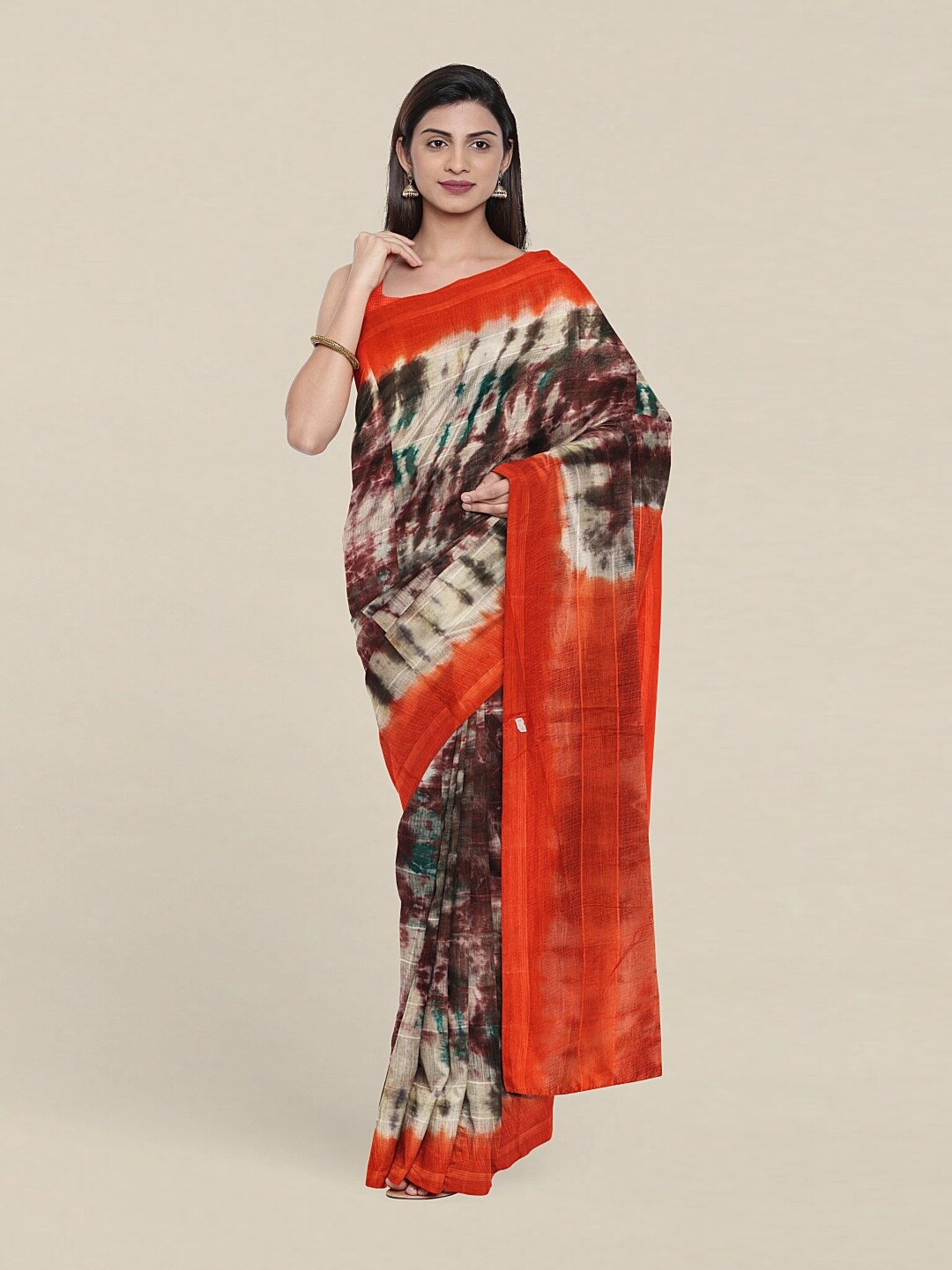 Pothys Orange & Brown Tie and Dye Saree