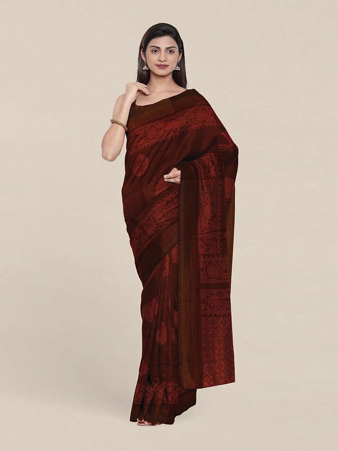 Pothys Maroon Ethnic Motifs Printed Saree
