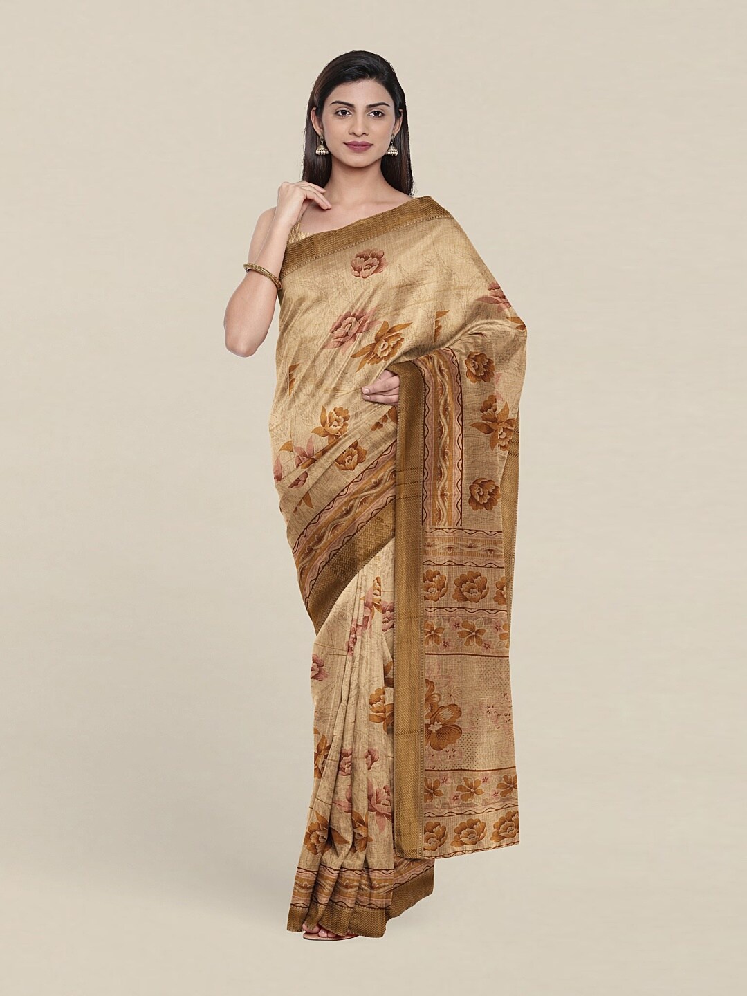 Pothys Beige Floral Saree