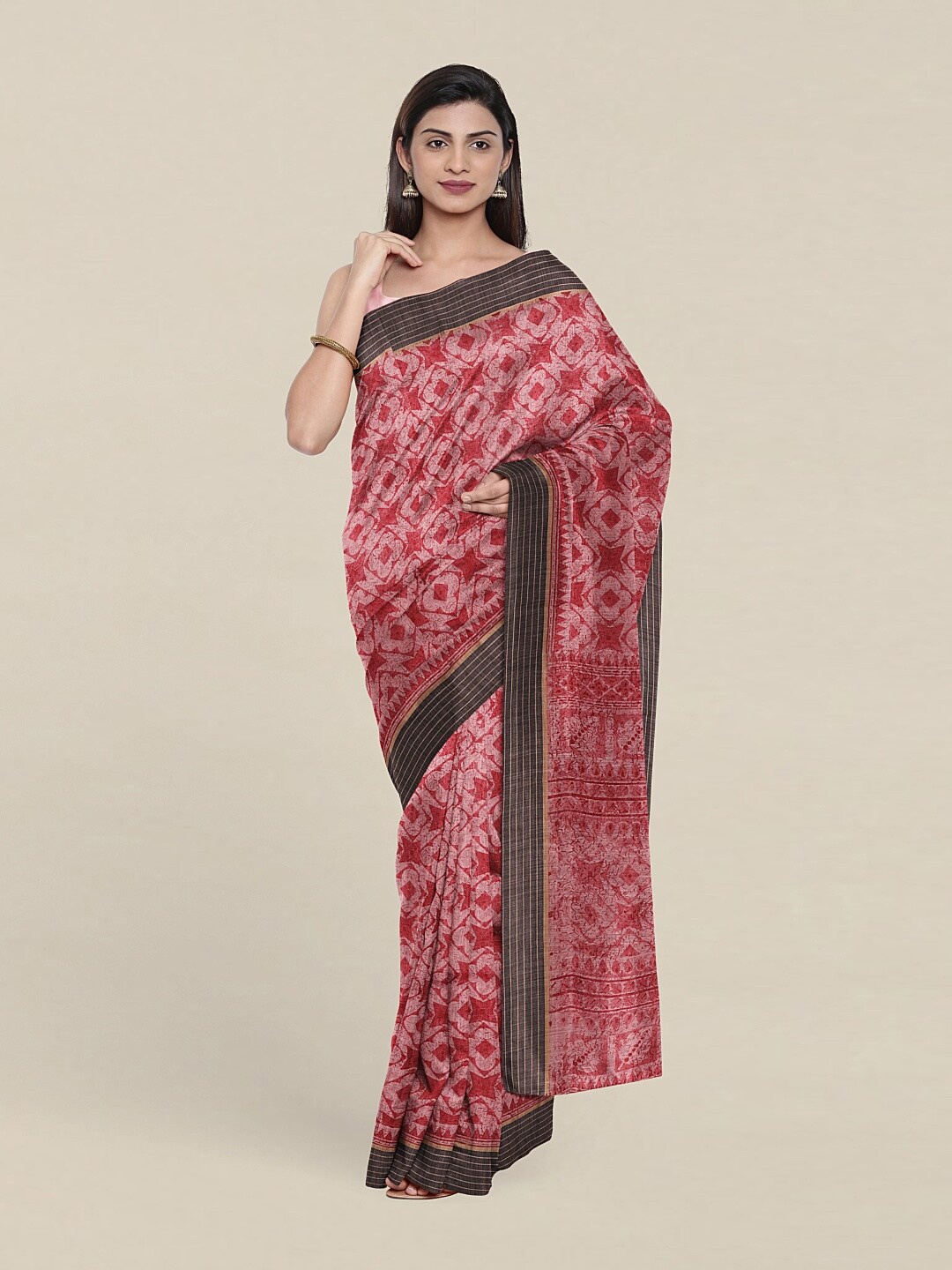 Pothys Pink & Grey Floral Saree