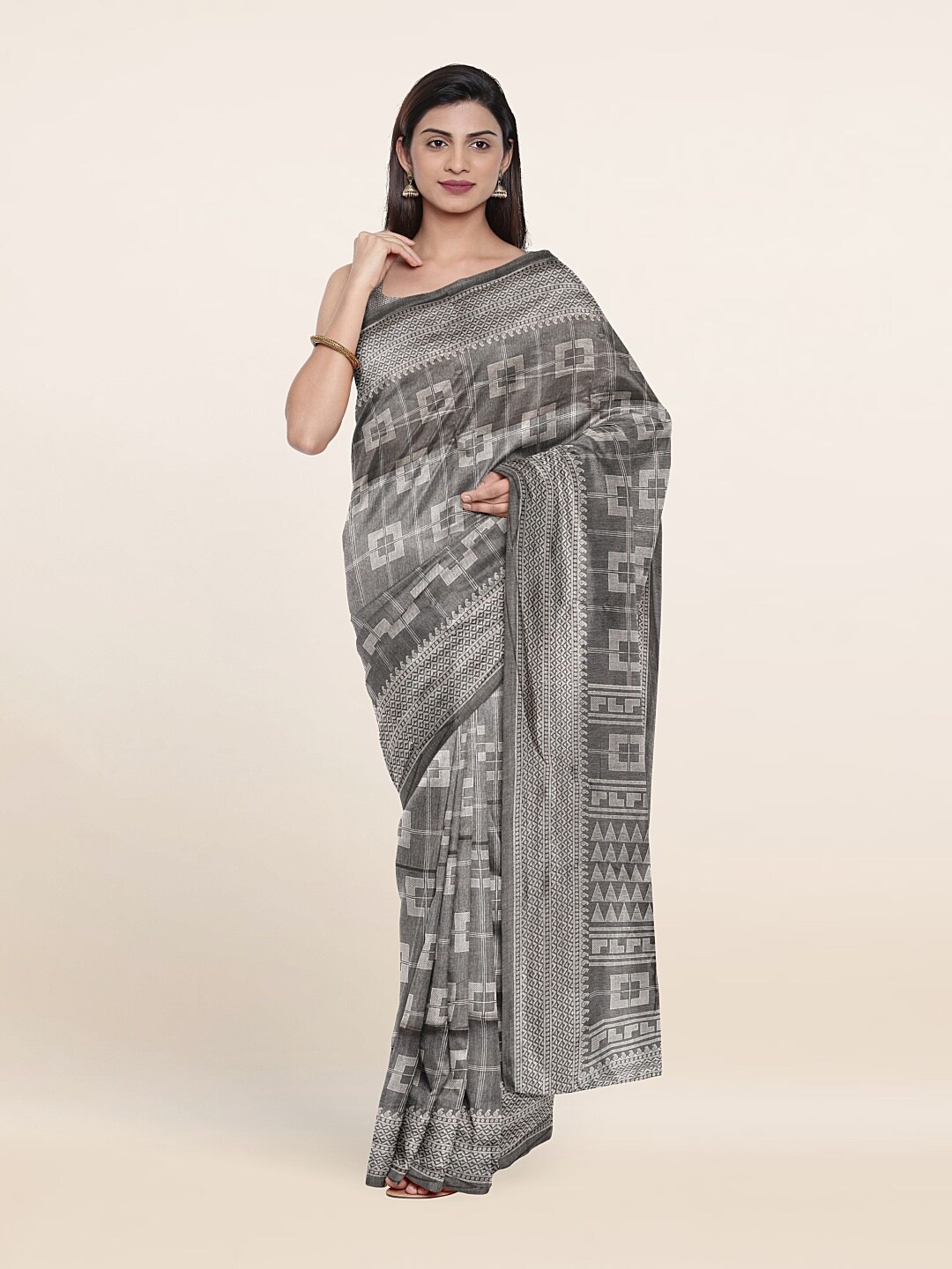 Pothys Grey Geometric Printed Saree